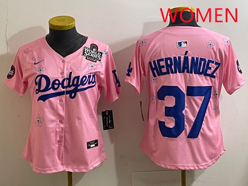 Women Los Angeles Dodgers 37 Hernandz Pink Sakura Edition 2025 Nike MLB Jersey style 37